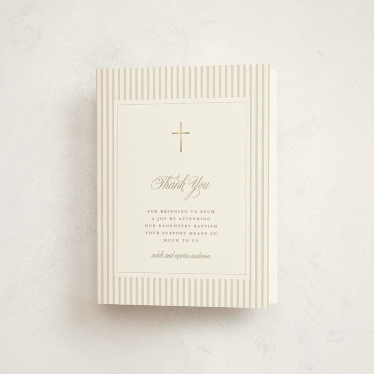 "Rite" - Foil-Pressed Baptism and Christening Thank You Cards in Linen by Jelena Vuletic - Front