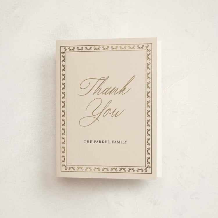 "vintage border" - Foil-Pressed Baptism and Christening Thank You Cards in Champagne by Benita Crandall - Front
