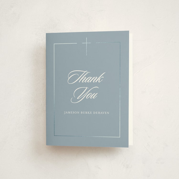 "Covenant" - Foil-Pressed Baptism and Christening Thank You Cards in Bluebell by Jessica Williams - Front