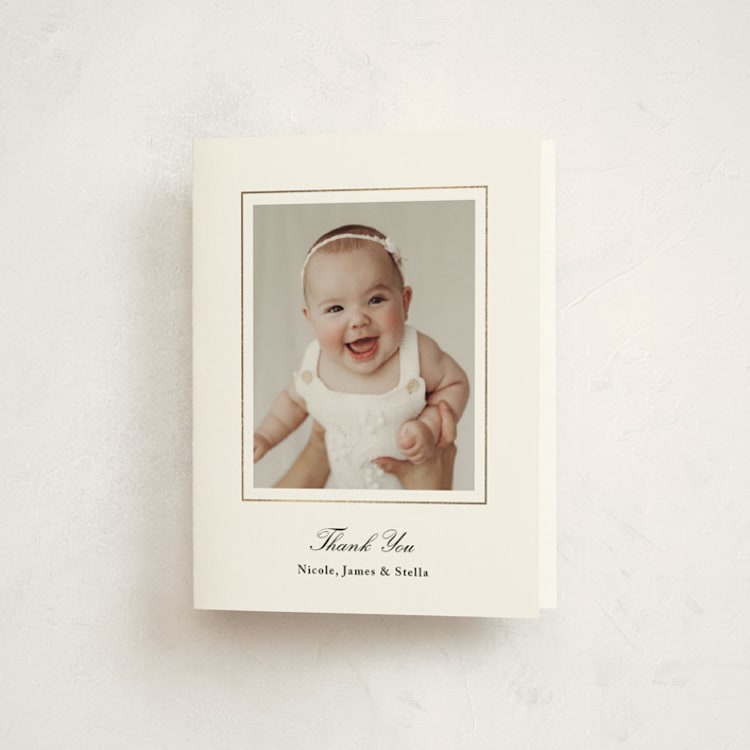 "Faith" - Foil-Pressed Baptism and Christening Thank You Cards in Newsprint by Lea Delaveris - Front