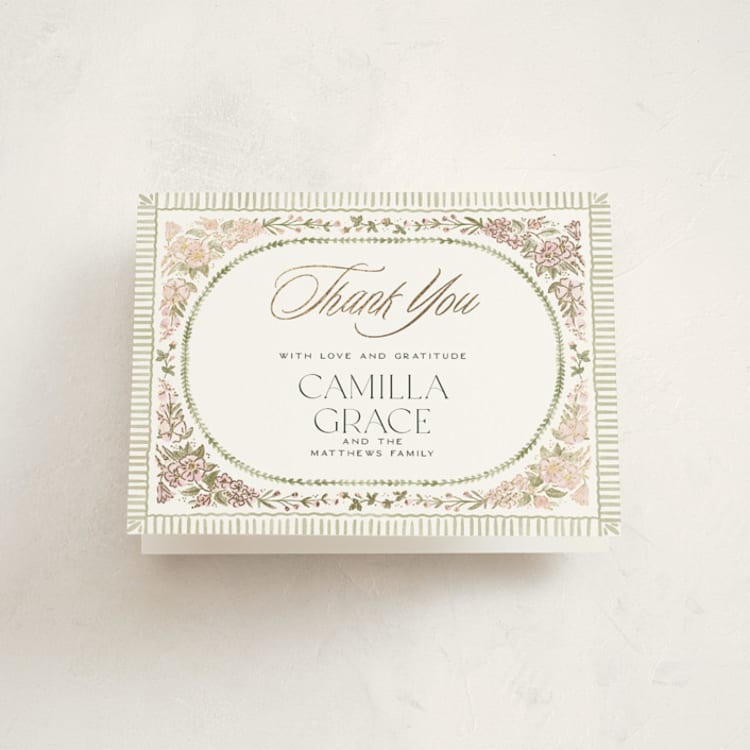 "Wildflower Frame" - Foil-Pressed Baptism and Christening Thank You Cards in Rose by Jenna Holcomb - Front