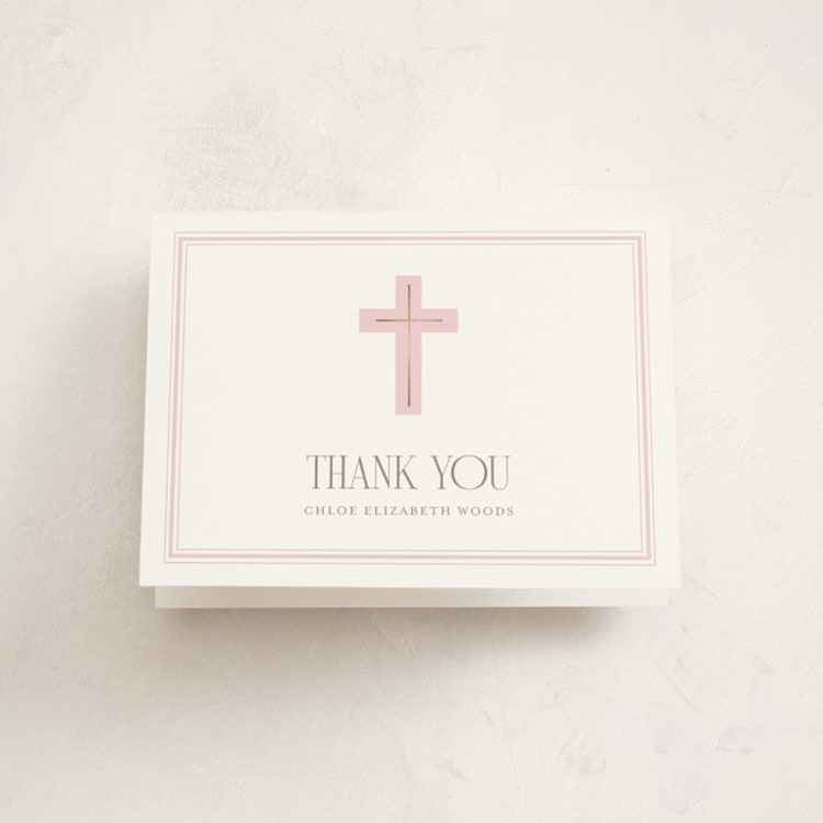 "Aria" - Foil-Pressed Baptism and Christening Thank You Cards in Cotton Candy by Jessica Williams - Front