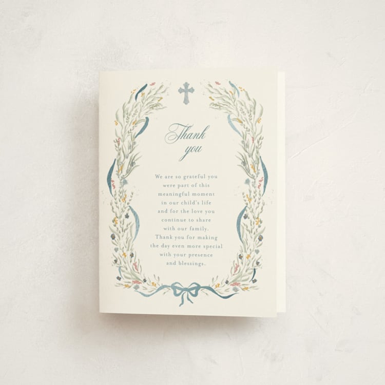 "Ciel" - Foil-Pressed Baptism and Christening Thank You Cards in Frost by Jelena Vuletic - Front