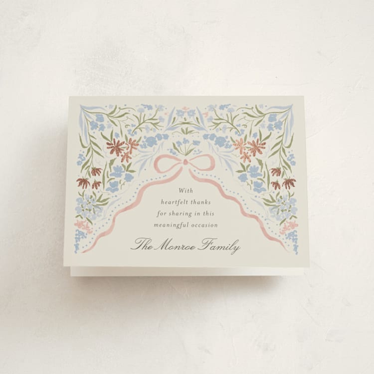 "Floral Frame.." - Foil-Pressed Baptism and Christening Thank You Cards in Rose Mist by Vera Lim - Front