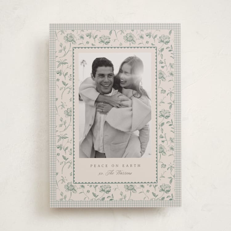 "Gingham Fleur" - Holiday Cards in Wintermint by Everett Paper Goods - Front