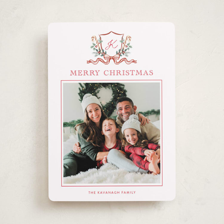 "Family Crest" - Holiday Cards in Candy Cane by Cass Loh - Front