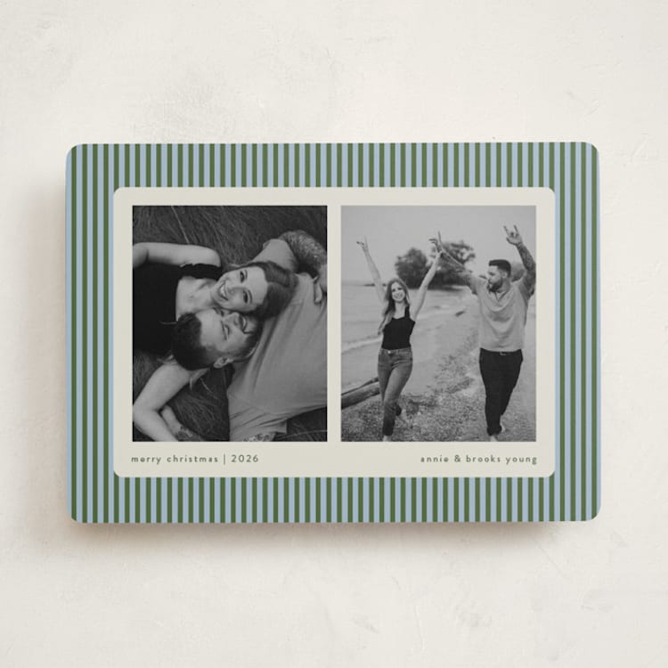 "Mini Stripes" - Holiday Cards in Wintermint by Kelly Watkins - Front