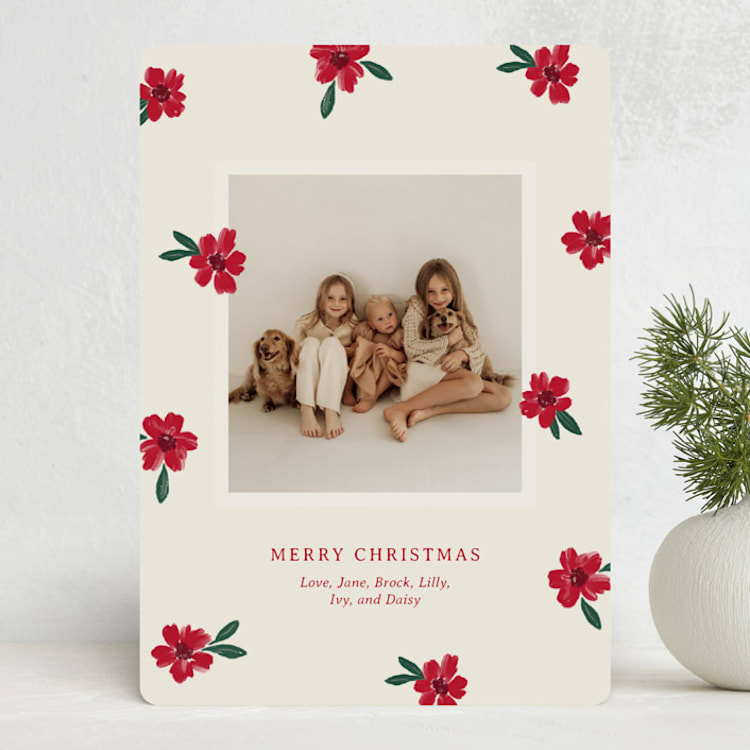"Painted Petals" - Holiday Cards in Poinsettia by Kercia Jane - Front