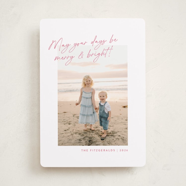 "Top Script Note" - Holiday Cards in Peony by Jackie Crawford - Front