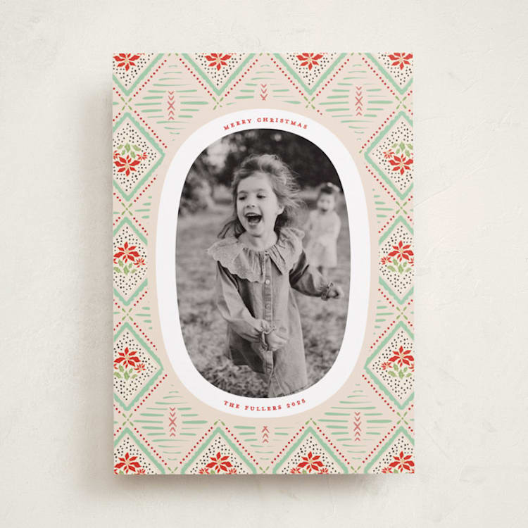 "Poinsettia" - Holiday Cards in Peppermint by Julie Murray - Front