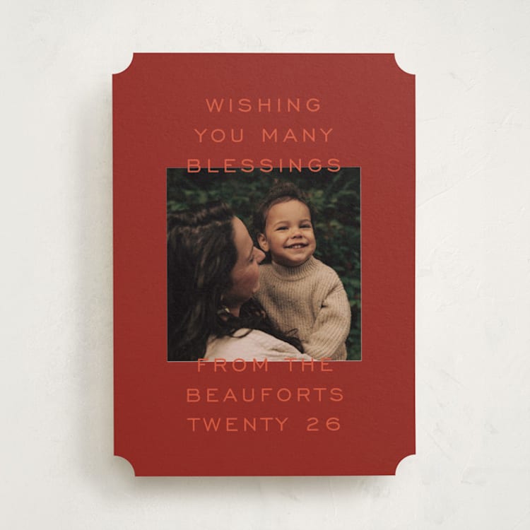 "Stacked Blessings" - Holiday Cards in Pomegranate by Ekko Studio - Front