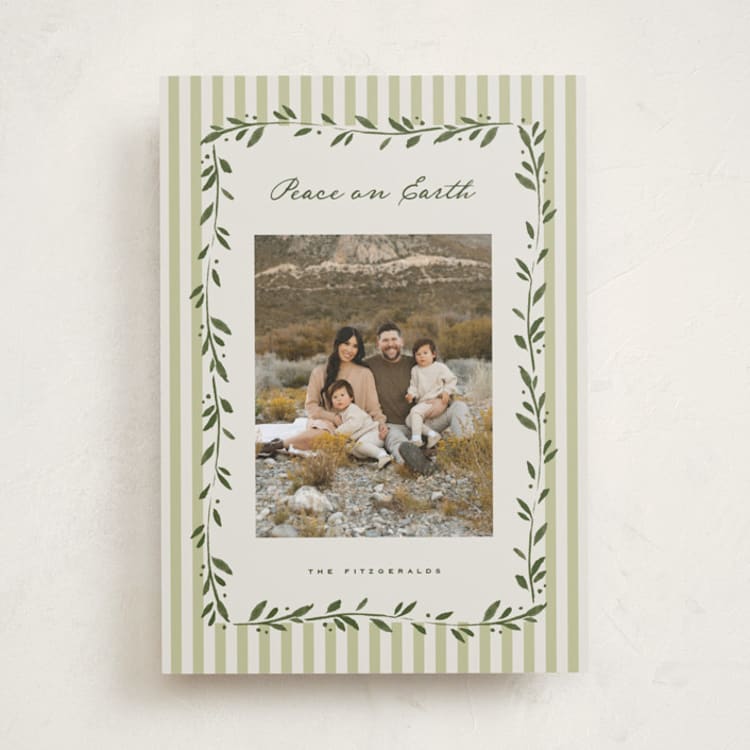 "Cottage Stripe" - Holiday Cards in Mistletoe by Wildfield Paper Co - Front