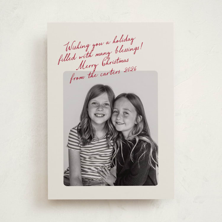"Handwritten post" - Holiday Cards in Berry by Stacey Meacham - Front