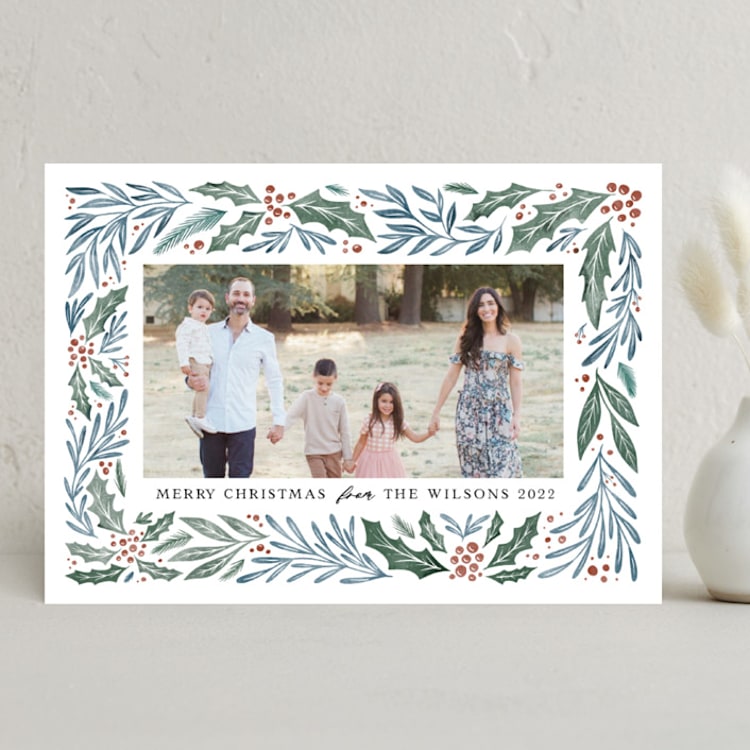 "Painted Forest Frame" - Holiday Cards in Snow by Kristen Knechtel - Front