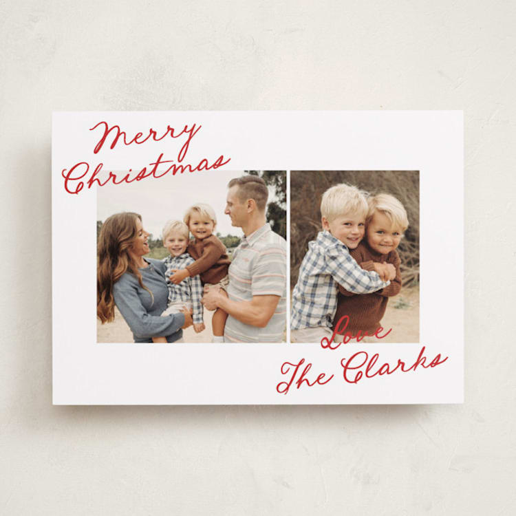 "Slanted Handwriting" - Holiday Cards in Berry by Kelly Schmidt - Front