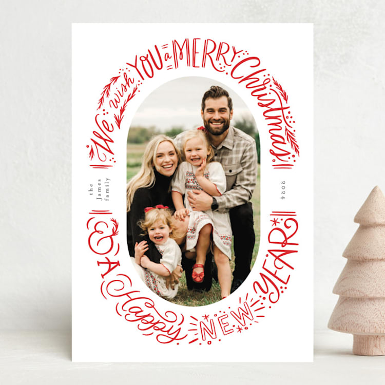 "Oval Lettering" - Holiday Cards in Holly Berry by Alethea and Ruth - Front