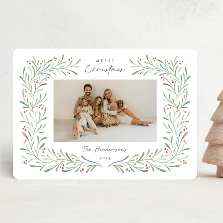 "Wreathed in Greenery" - Holiday Cards in Snow by Kristen Knechtel - Front