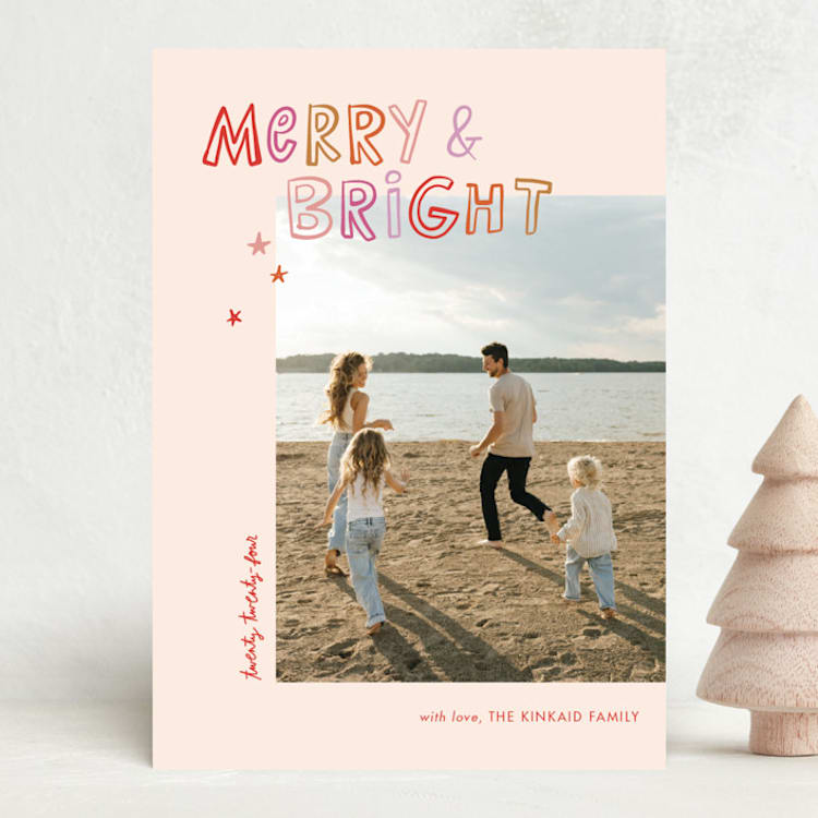 "Hand Lettered Love" - Holiday Cards in Blush by Ampersand Design Studio - Front