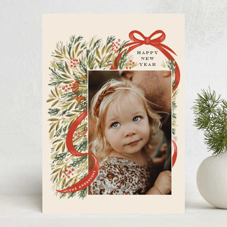 "Red Ribbon" - Holiday Cards in Ivory by iamtanya - Front