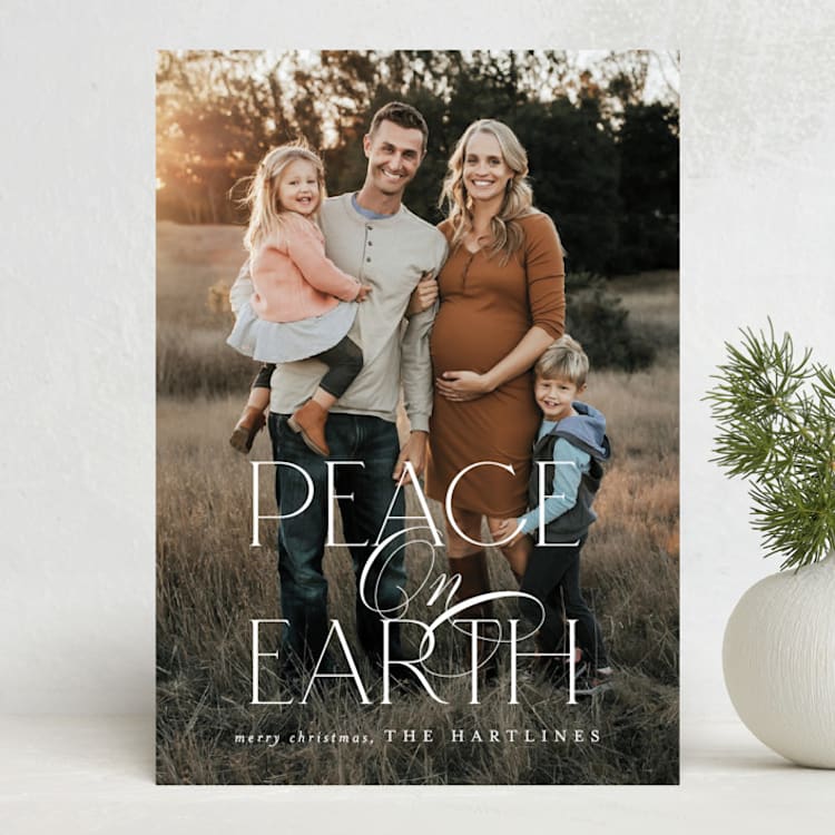 "Peace Script" - Holiday Cards in Ivory by Brooke Chandler - Front
