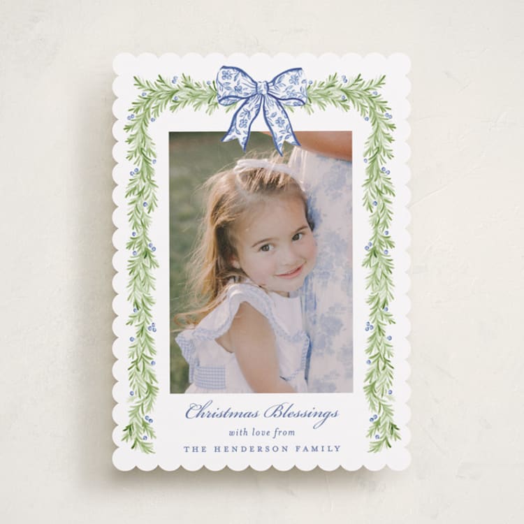 "Toile Bow" - Holiday Cards in Bluebell by Sarah Knight - Front