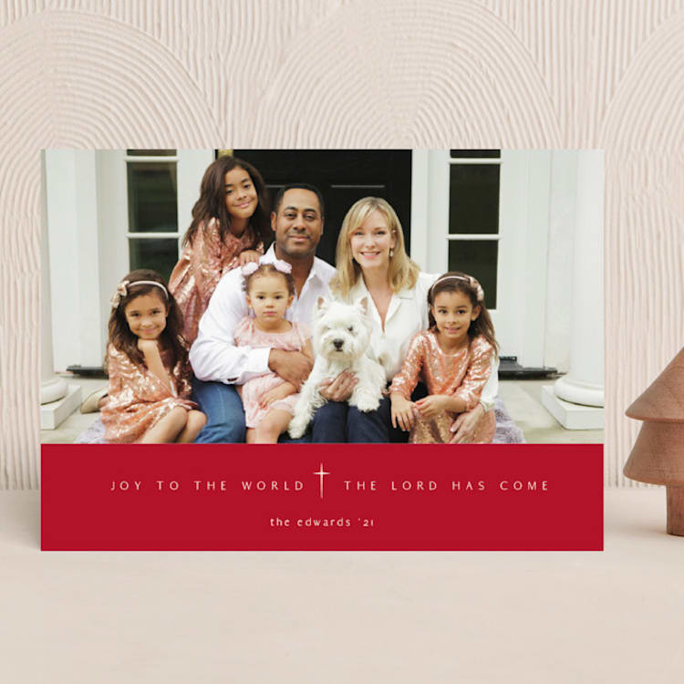 "Pure Joy To The World" - Holiday Cards in Cranberry by fatfatin - Front
