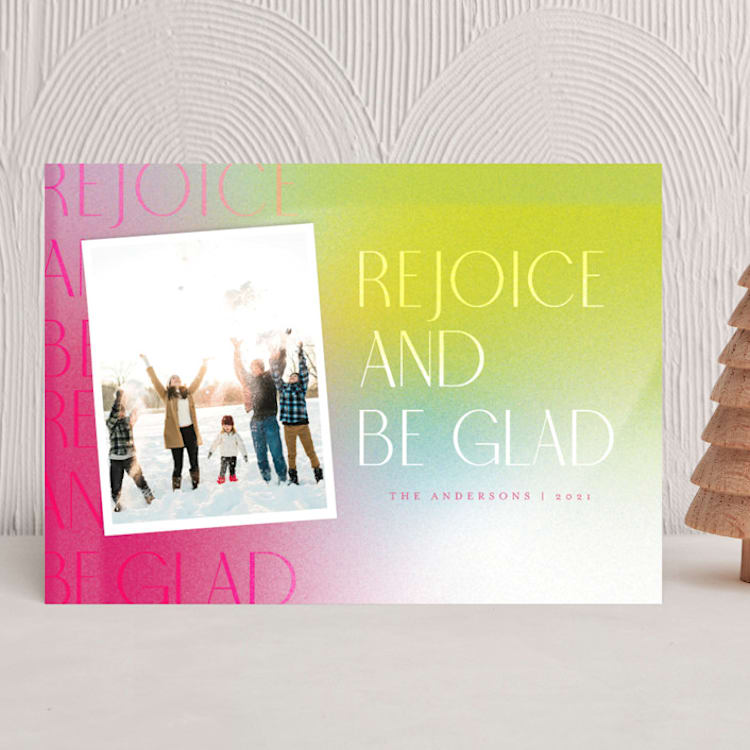 "Neon Rejoice" - Holiday Cards in Neon Rainbow by Anna Elder - Front