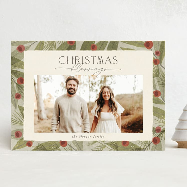 "Leafy Frame" - Holiday Cards in Sage by Laura Hankins - Front