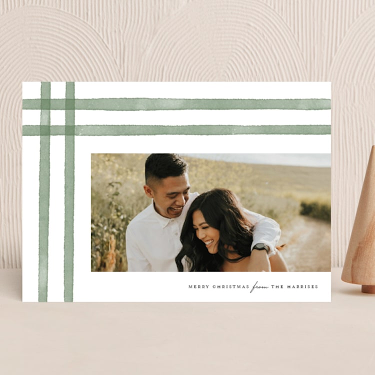 "Watercolor Stripes" - Holiday Cards in Pine by Ellis - Front