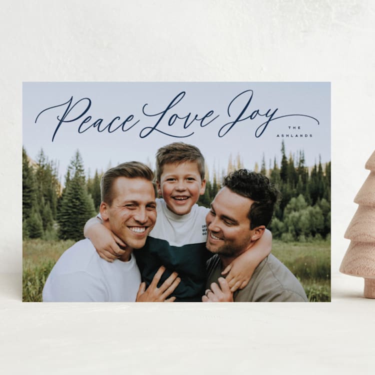 "Peace Love Joy Script" - Holiday Cards in Navy by Hooray Creative - Front