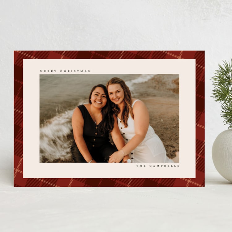 "Monochrome Plaid" - Holiday Cards in Cranberry by Ekko Studio - Front