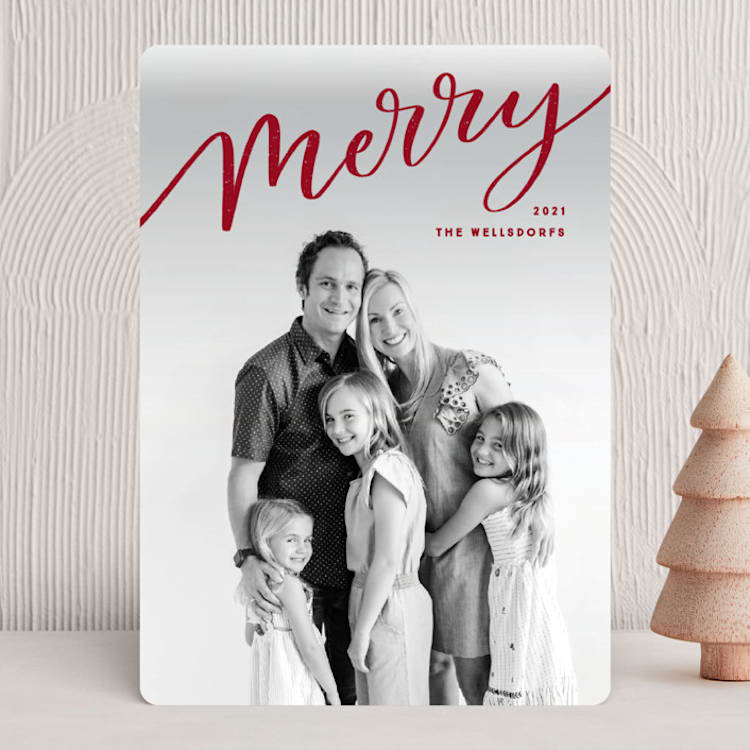 "Sliding Merry" - Holiday Cards in Cranberry by Makewells - Front
