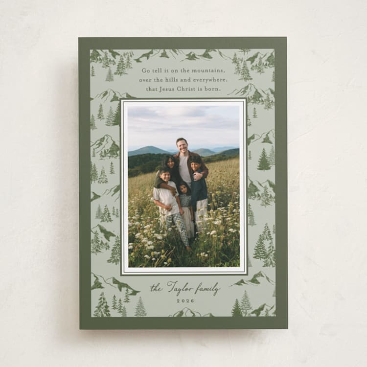 "Mountain Toile" - Holiday Cards in Sage by Alethea and Ruth - Front