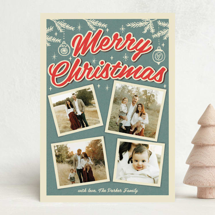 "Retro Christmas" - Holiday Cards in Steel Blue by Nam Bourassa - Front