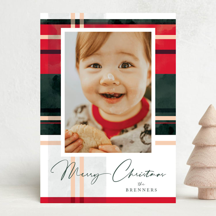 "Plaid Popover" - Holiday Cards in Evergreen by Carrie ONeal - Front