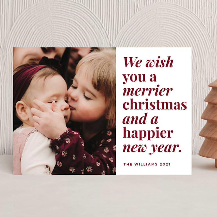 "Merrier Days Ahead" - Holiday Cards in Cherry by Playground Prints - Front