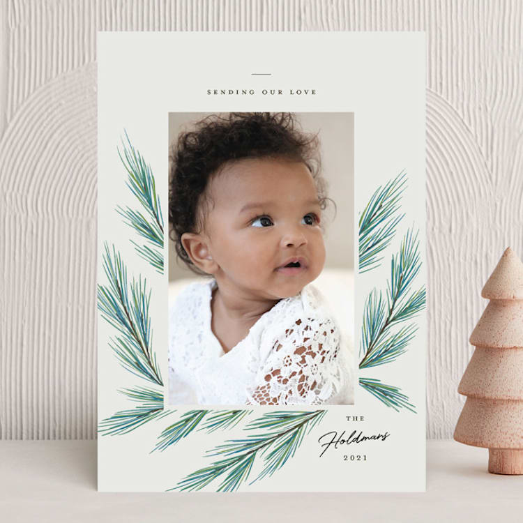 "Pine Wisps" - Holiday Cards in Teal by Kimberly Morgan - Front