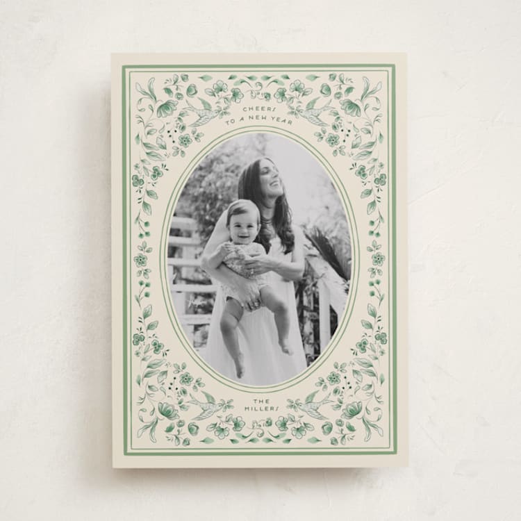 "Peaceful Blooms in Blue" - Holiday Cards in Evergreen by Sabrin Deirani - Front
