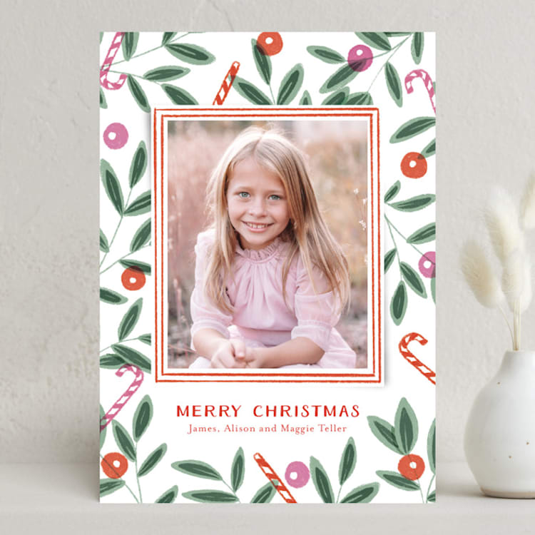 "Berries & Candy Canes" - Holiday Cards in Candy Cane by Oscar and Emma - Karly Depew - Front