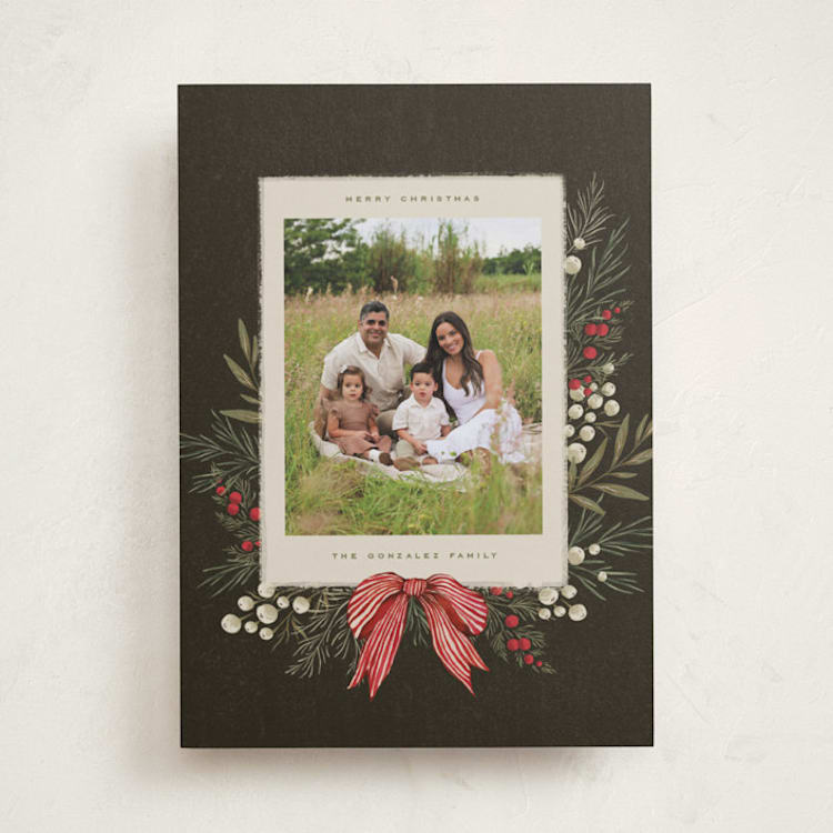 "Vintage Garland" - Holiday Cards in Holly Berry by Wildfield Paper Co - Front