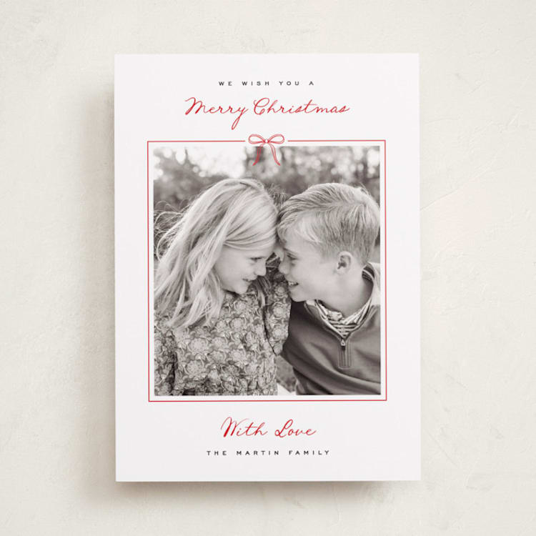 "Love Bow" - Holiday Cards in Berry by Kelly Schmidt - Front