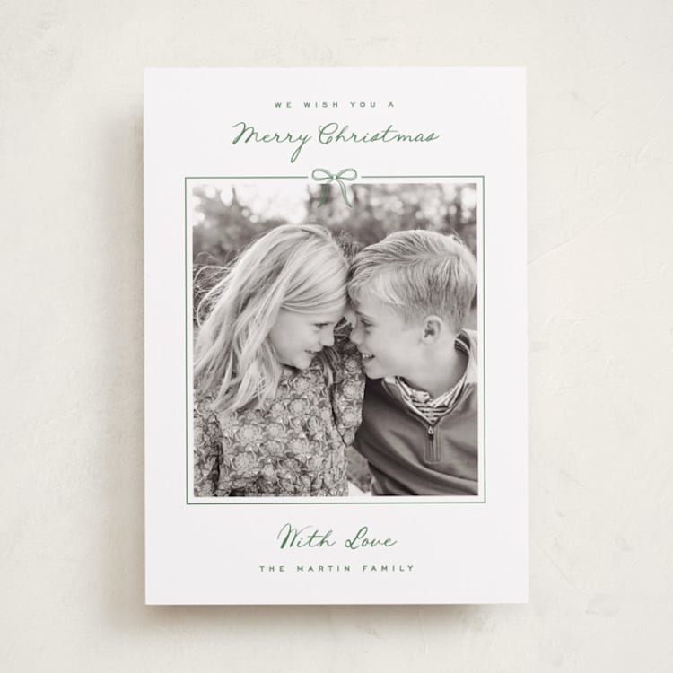 "Love Bow" - Holiday Cards in Moss by Kelly Schmidt - Front