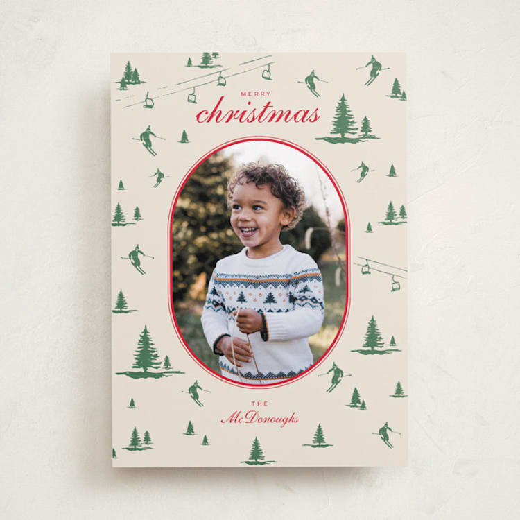 "Ski Time" - Holiday Cards in Sage by Jen Ramsey - Front