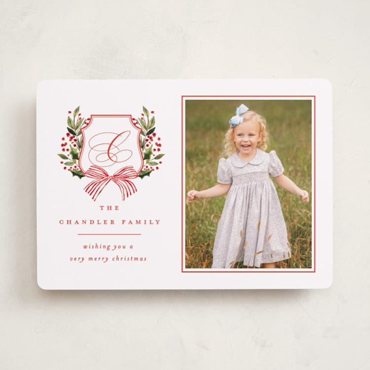 "Classic Merry Crest" - Holiday Cards in Holly Berry by Brooke Chandler - Front