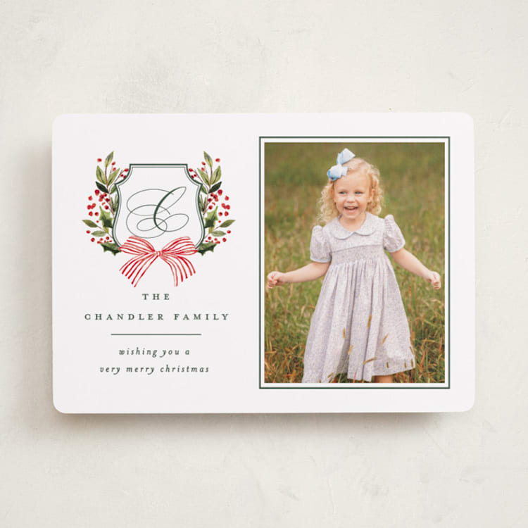 "Classic Merry Crest" - Holiday Cards in Evergreen by Brooke Chandler - Front