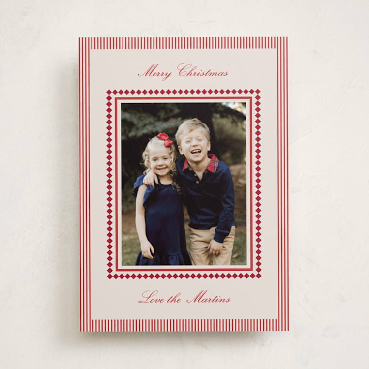 "Diamonds and Stripes" - Holiday Cards in Berry by Kelly Schmidt - Front