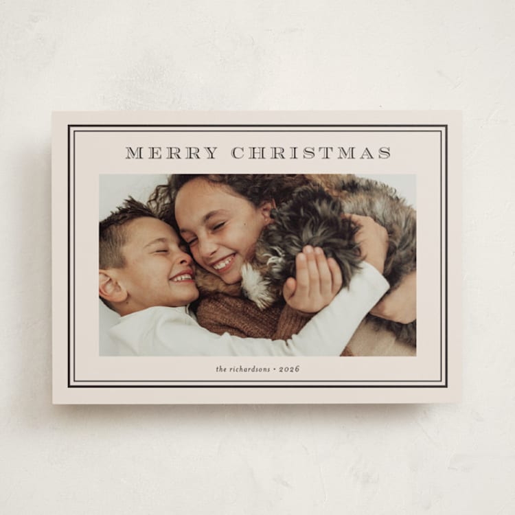 "Engraved type" - Holiday Cards in Vanilla Bean by Stacey Meacham - Front