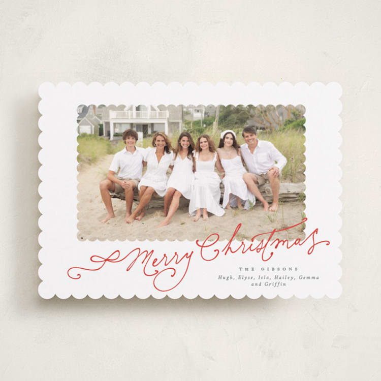 "Bow Script" - Holiday Cards in Holly Berry by Susan Zinader - Front