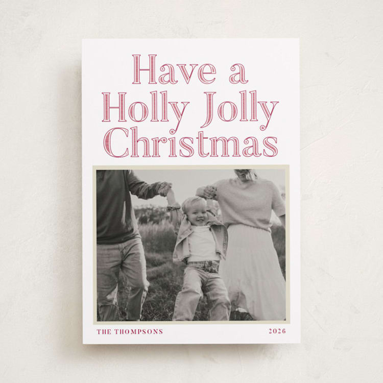 "So Holly Jolly" - Holiday Cards in Peppermint by Robert and Stella - Front
