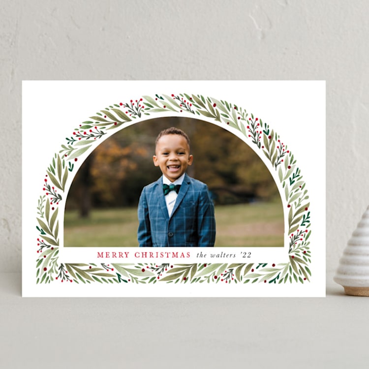 "Arched Florals" - Holiday Cards in Holly Berry by Mansi Verma - Front